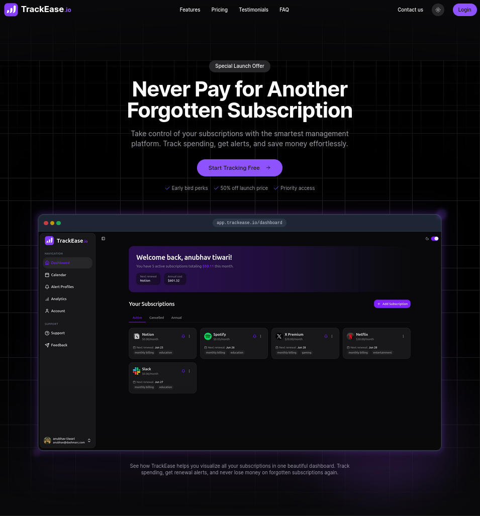 TrackEase - Web application design by Dashmarc